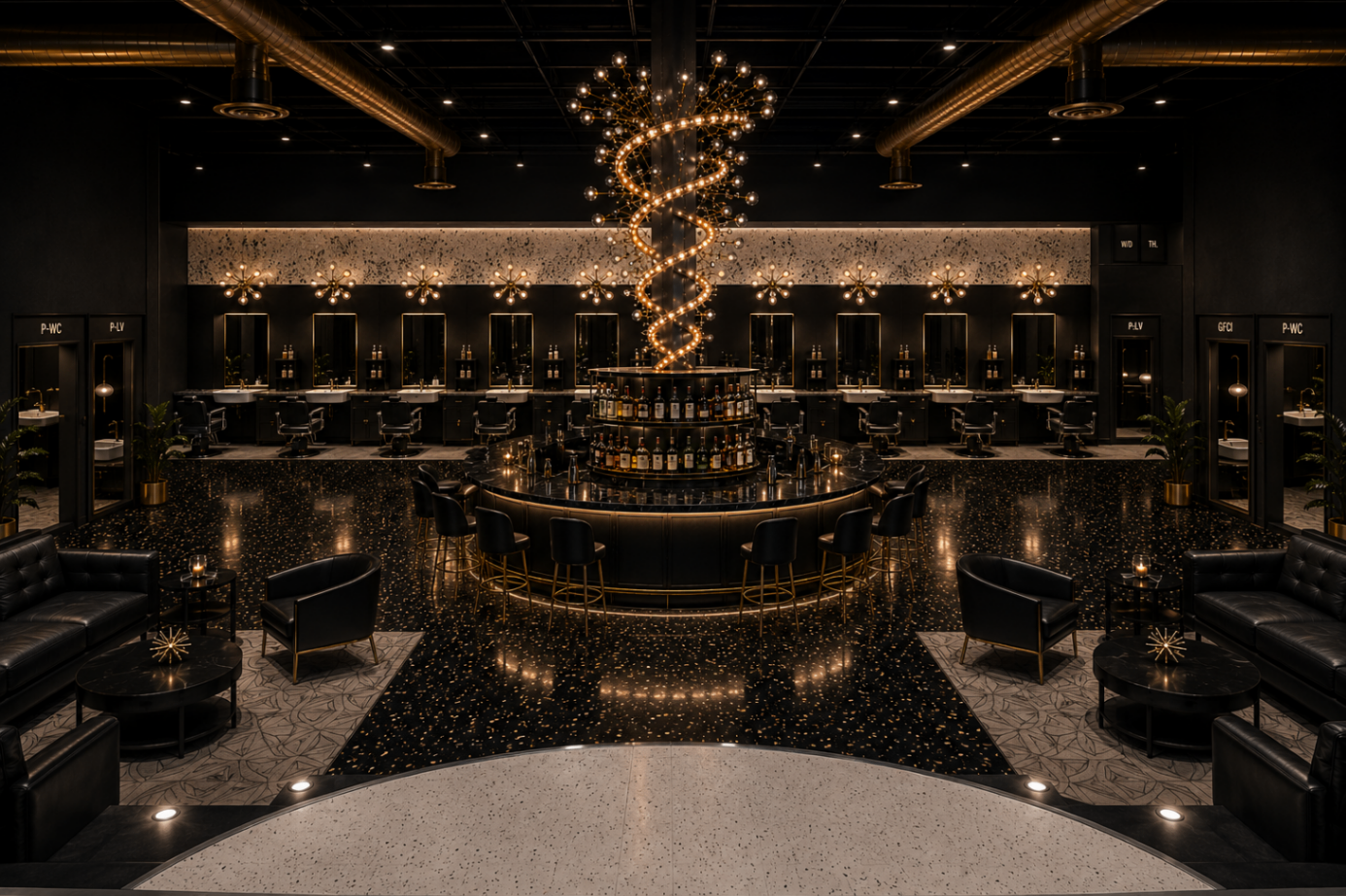LUX Barber Co. full lounge render